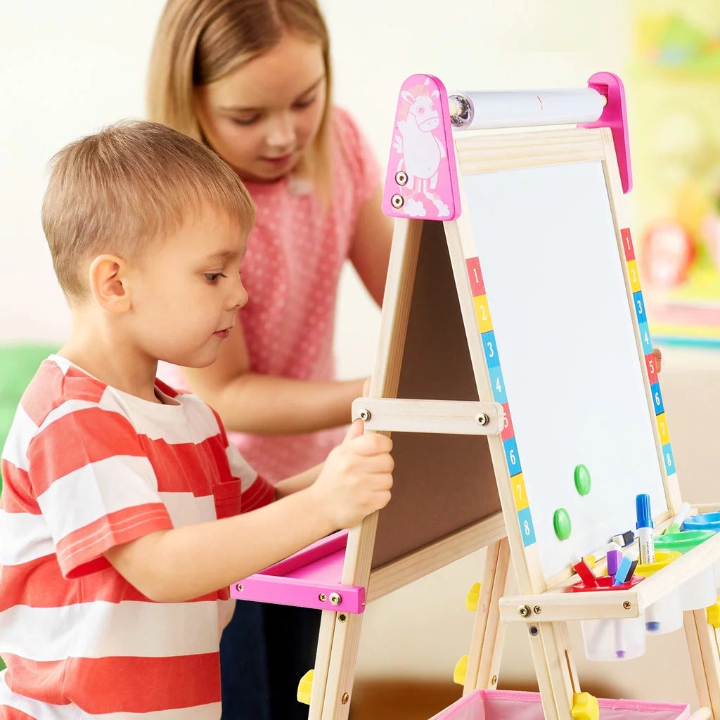 Unicorn Art Easel for Kids, Educational Toy for 3,4,5,6,7,8 Boys&Girls, Wooden Chalk Board & Magnetic Whiteboard & Painting Paper Stand, Gift & Art Supplies for Toddlers