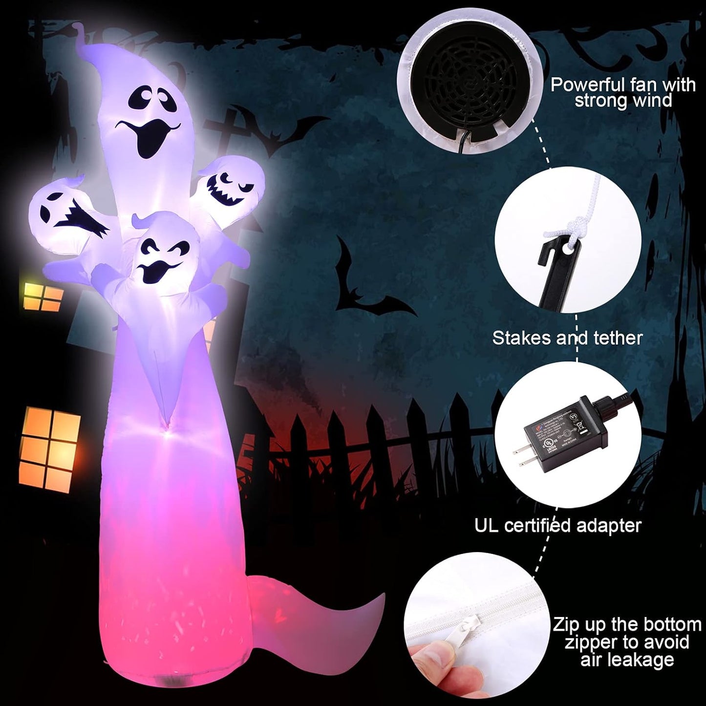 12FT Halloween Decorations Outdoor Inflatable Ghost, Large Light up Decorations with Built-In LED for Outdoor Indoor Party Yard