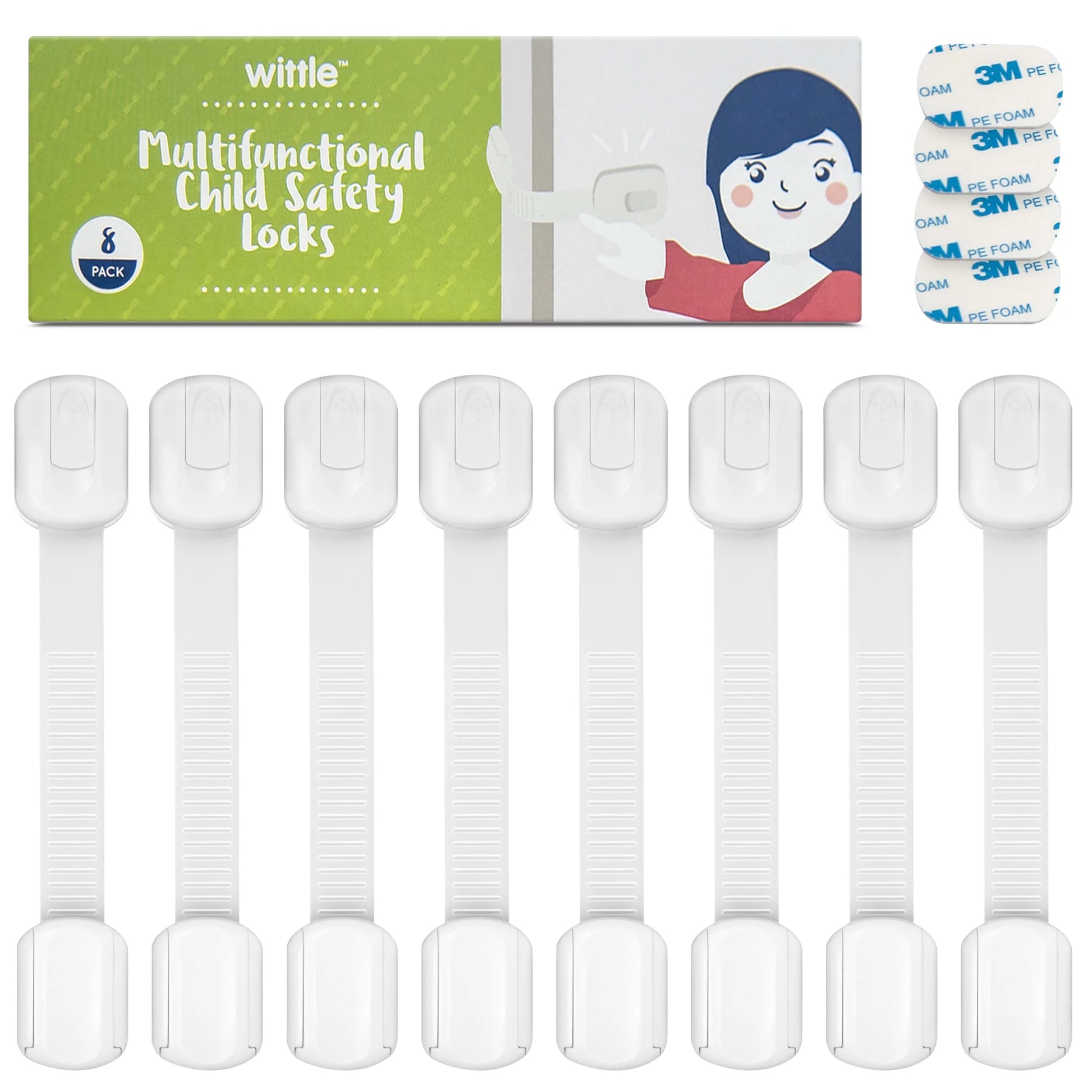 Multifunctional Child Safety Cabinet Locks (8 Pack) | Baby Proof Cabinet and Drawer Locks