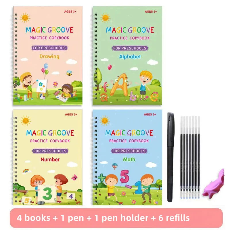 4 Magic Copybooks Children'S Toy Writing Reusable Free Wiping English Maths Drawing Children'S Toy Writing Practice Copy Book