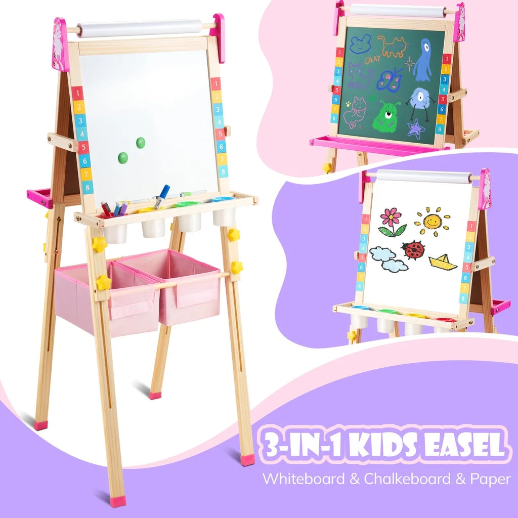 Unicorn Art Easel for Kids, Educational Toy for 3,4,5,6,7,8 Boys&Girls, Wooden Chalk Board & Magnetic Whiteboard & Painting Paper Stand, Gift & Art Supplies for Toddlers