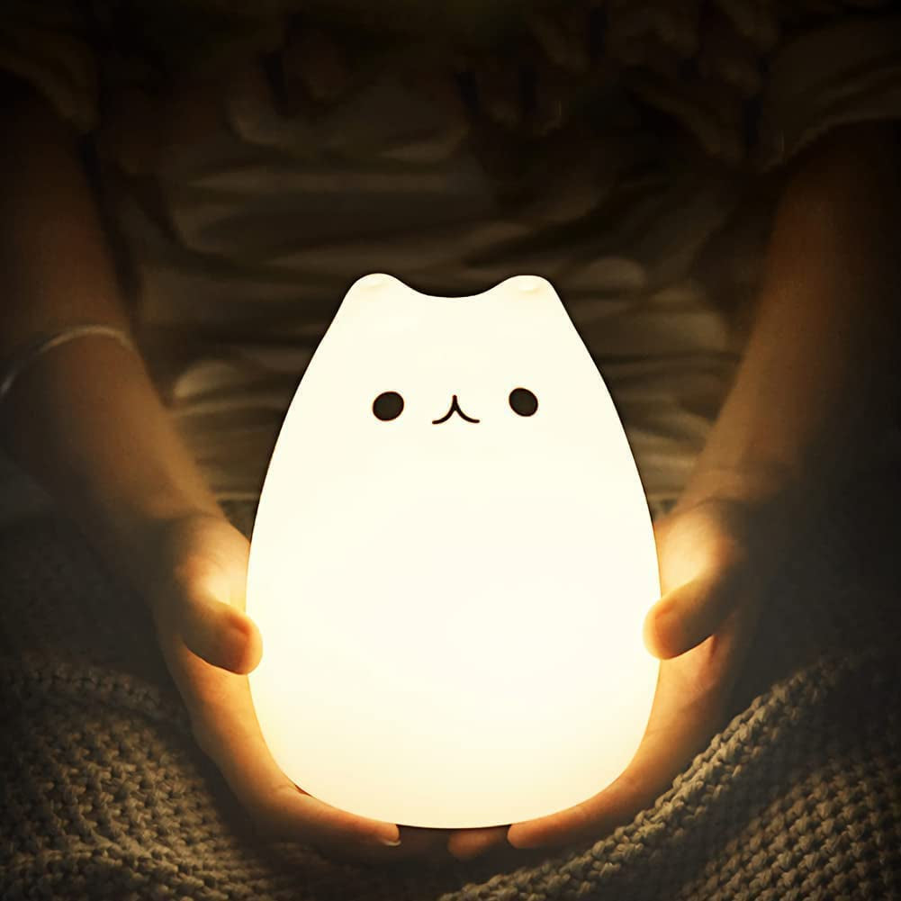 Cat Lamp,  Remote Control Silicone Kitty Night Light for Kids Toddler Baby Girls Rechargeable Cute Kawaii Nightlight , White , 4 Piece Set