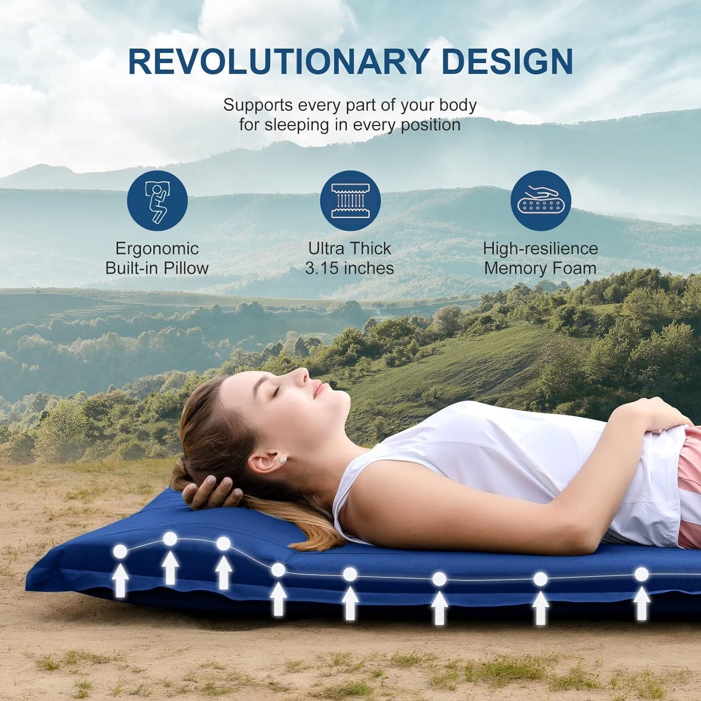 Certipur-Us Memory Foam Camping Mattress, Portable Roll up Travel Car Camping Mattress Sleeping Pad & Floor Mattress, Cot Mattress Guest Bed for Sleepover with 2*Waterproof Cover & Travel Bag