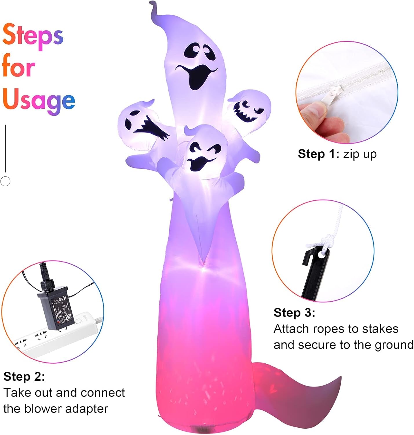 12FT Halloween Decorations Outdoor Inflatable Ghost, Large Light up Decorations with Built-In LED for Outdoor Indoor Party Yard