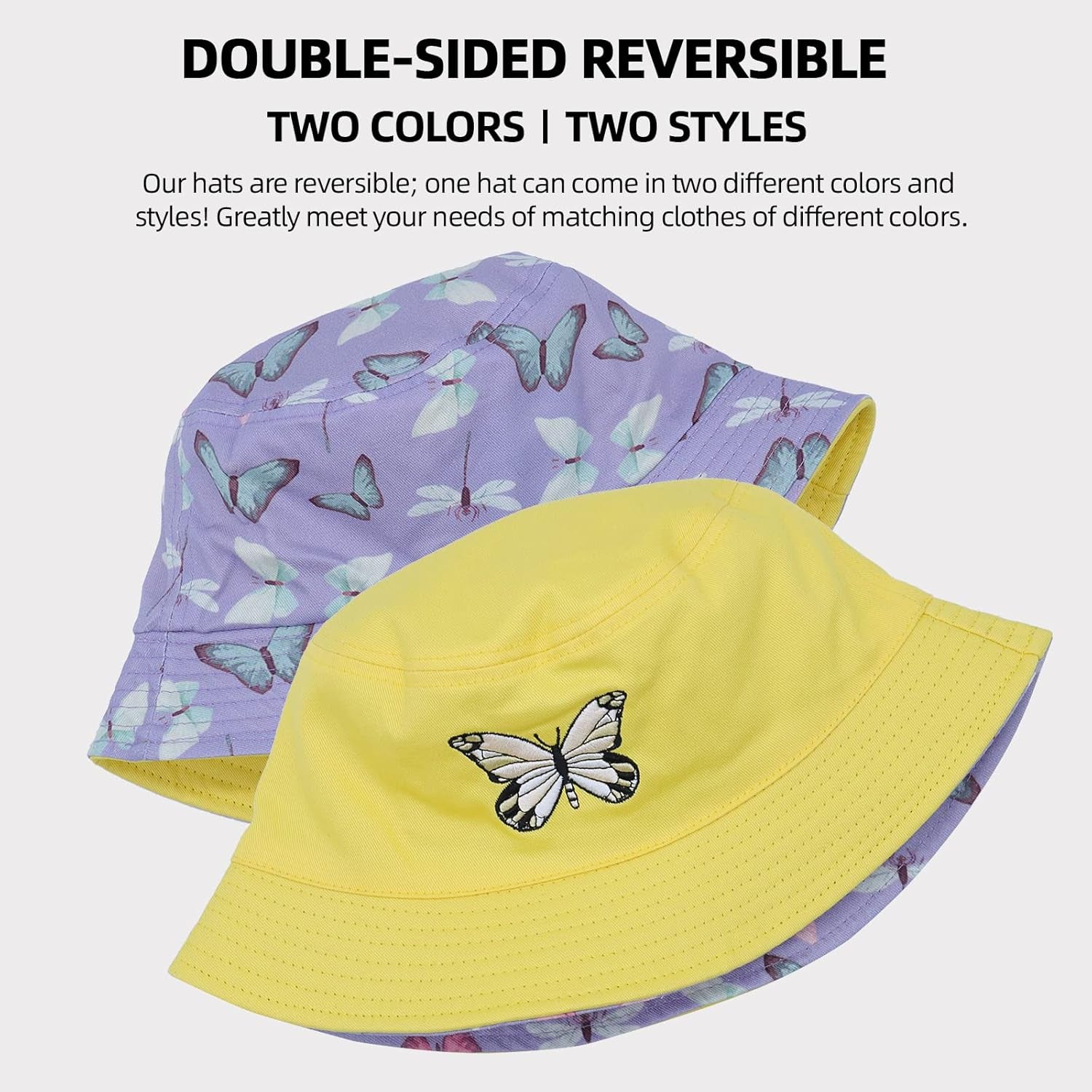 Unisex Fashion Embroidered Reversible Bucket Hat Print Foldable Summer Sun Protection Fisherman Cap Beach Sun Hat