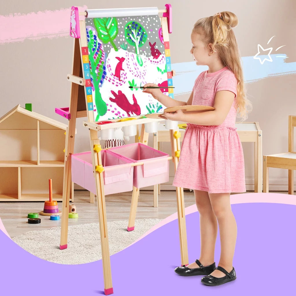 Unicorn Art Easel for Kids, Educational Toy for 3,4,5,6,7,8 Boys&Girls, Wooden Chalk Board & Magnetic Whiteboard & Painting Paper Stand, Gift & Art Supplies for Toddlers