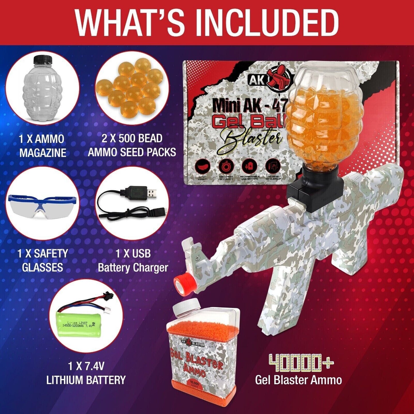 Electric Gel Ball Blaster, High Speed Automatic Splatter Ball Blaster 40000 Gels