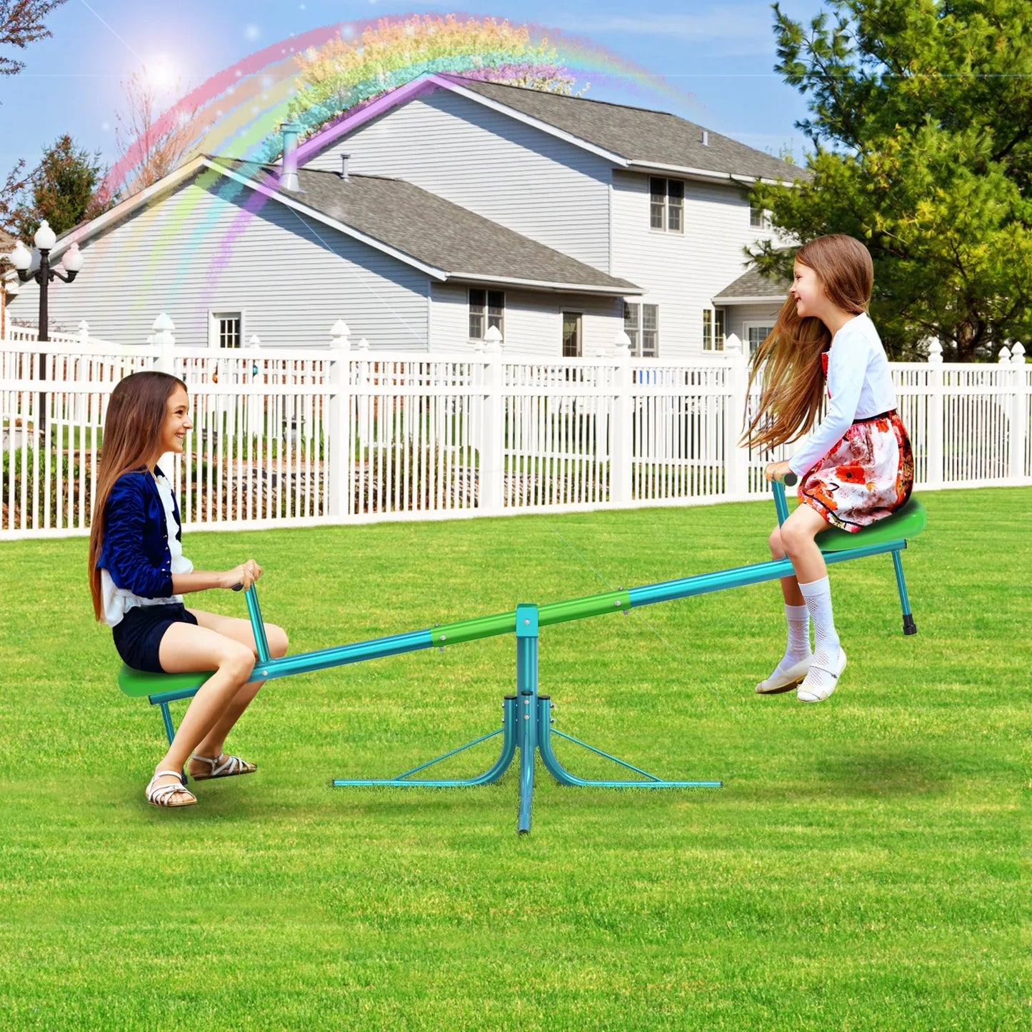 Kids Seesaw, Spinning Teeter Totter, 220Lbs Capacity Kids Outdoor Playground Equipment, Swiveling 360 Degrees Rotating for Kids 3-6