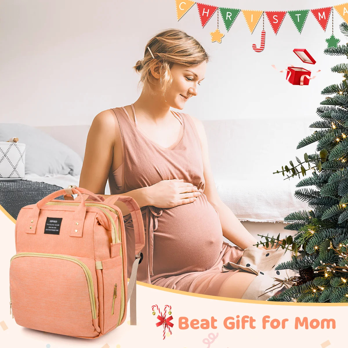 Diaper Bag Backpack, Multifunctional Baby Diaper Bags with Changing Station &Foldable Crib, Large Baby Bag for 0-6 Mouth Boys Girls W/ USB Charging Port&Stroller Strap, Mom Gifts Baby Essentials(Pink)