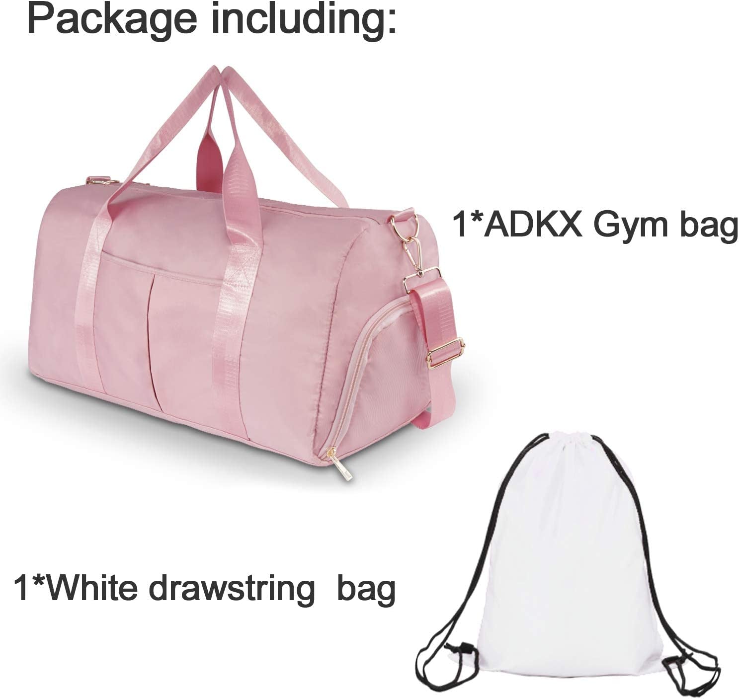 Gym Duffle Bag Dry Wet Separated Gym Bag Sport Duffle Bag Training Handbag Yoga Bag with Extra Drawstring Backpack (Pink) Large