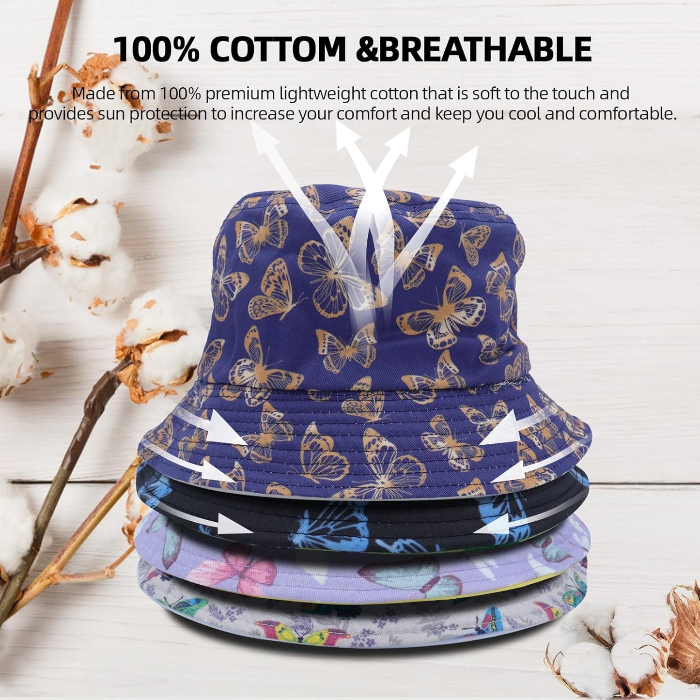 Unisex Fashion Embroidered Reversible Bucket Hat Print Foldable Summer Sun Protection Fisherman Cap Beach Sun Hat