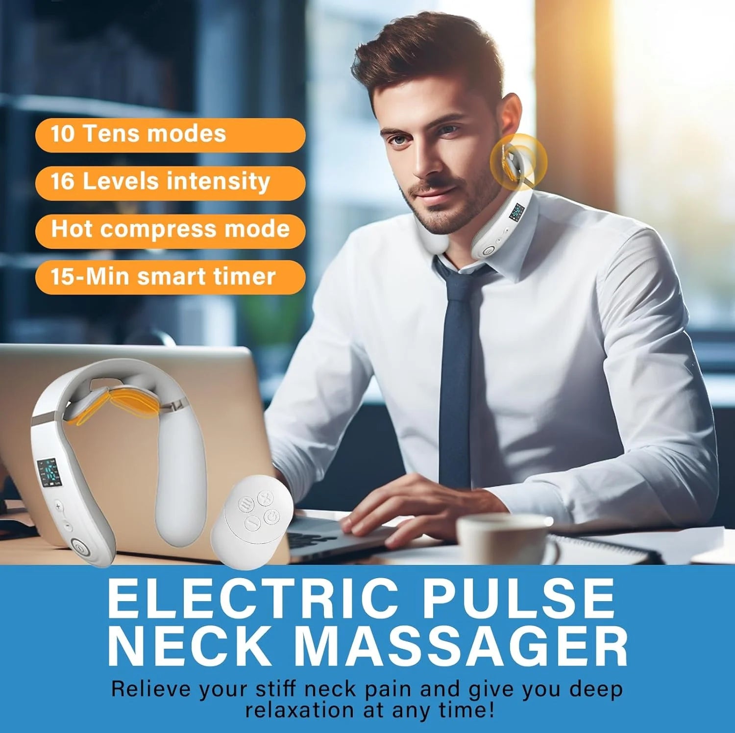 Neck Massager with Heat, Intelligent Electric Neck Massagers for Deep Tissue, Portable & Cordless Heated Neck & Shoulder Massagerr, for Reduce Fatigue, with 10 Modes & 16 Levels, Gift for Women Men