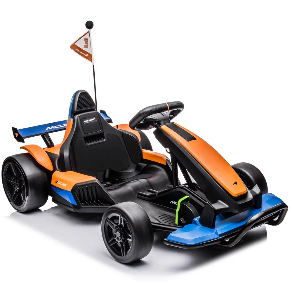 Licensed Mclaren Kids Go Kart, 24V Battery Powered Ride on Car Toy with Bluetooth Function, Safety Belt, LED Lights, Two-Mode Electric Go Cart, Drift Racer Car for Boys Girls