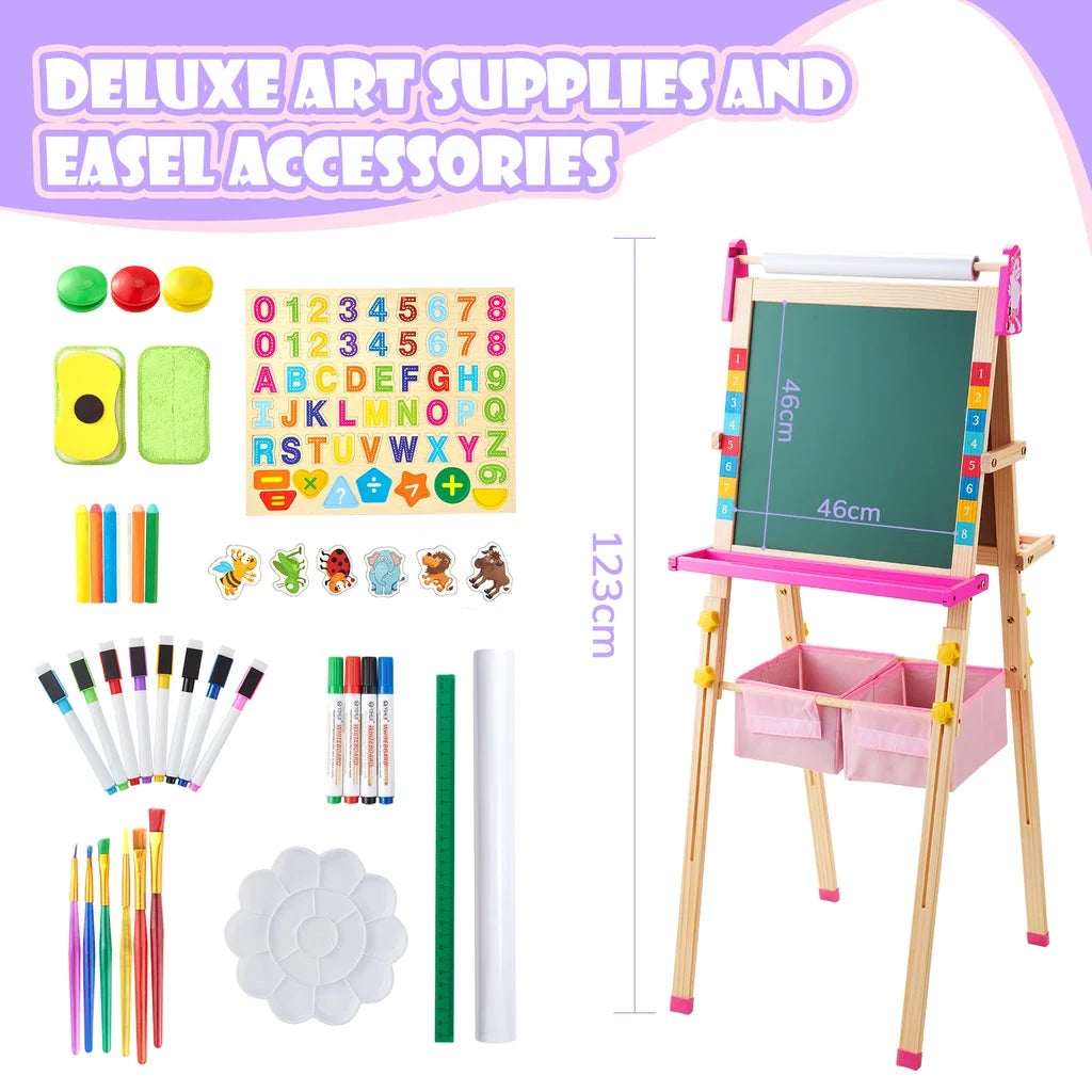 Unicorn Art Easel for Kids, Educational Toy for 3,4,5,6,7,8 Boys&Girls, Wooden Chalk Board & Magnetic Whiteboard & Painting Paper Stand, Gift & Art Supplies for Toddlers